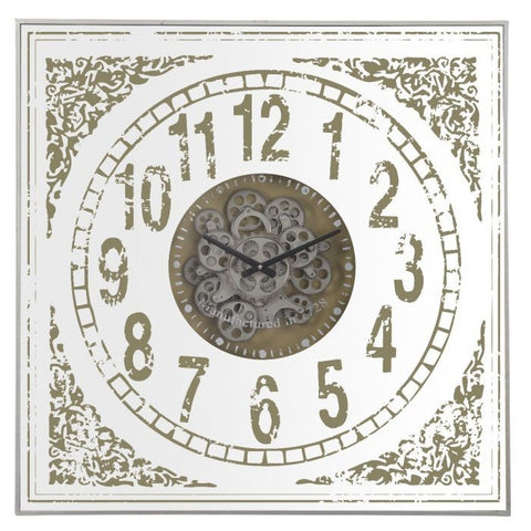 Persian mirrored square exposed gear movement wall clock