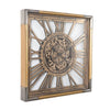 Roma gold square exposed gear movement wall clock from Chilli Temptations angled