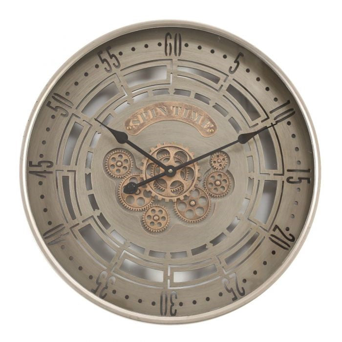 Spin Time modern round exposed gear movement wall clock in grey from Chilli Temptations