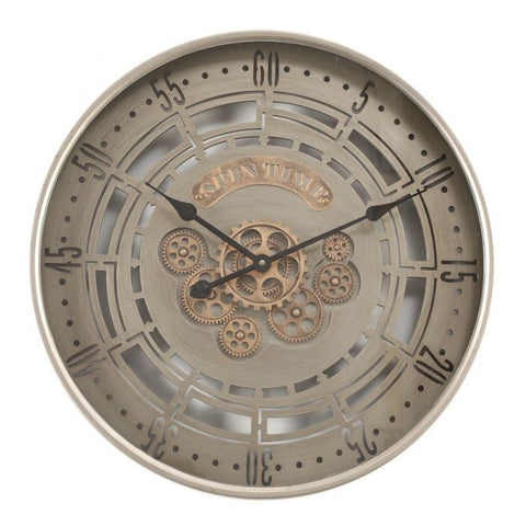 Spin Time grey modern round exposed gear movement wall clock