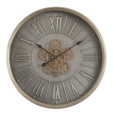 George grey modern round exposed gear movement wall clock