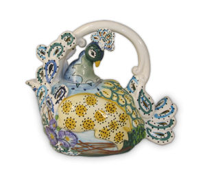 Blue Peacock collectable teapot from Landmark Concepts - Bedlam