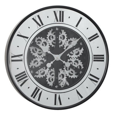 French mirrored round exposed gear movement wall clock 60cm