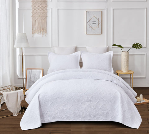 Embroidered Vivid White coverlet set
