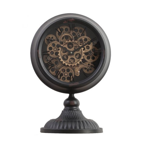 Ingraham black round exposed gear movement mantle clock