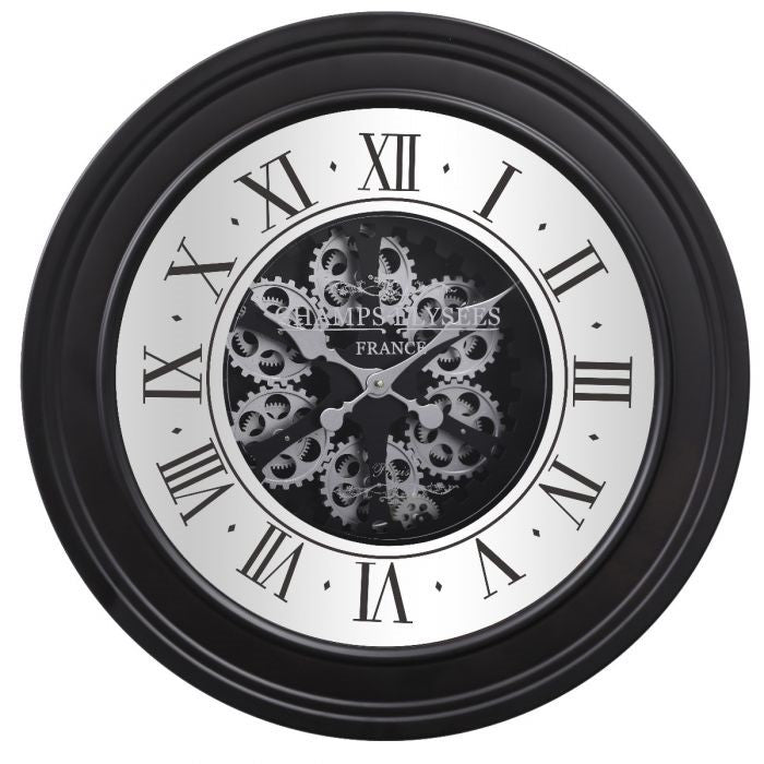 French mirrored round exposed gear wall clock from Chilli Temptations
