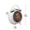 Newton white bell exposed gear movement bedside clock from Chilli Temptations dimensions
