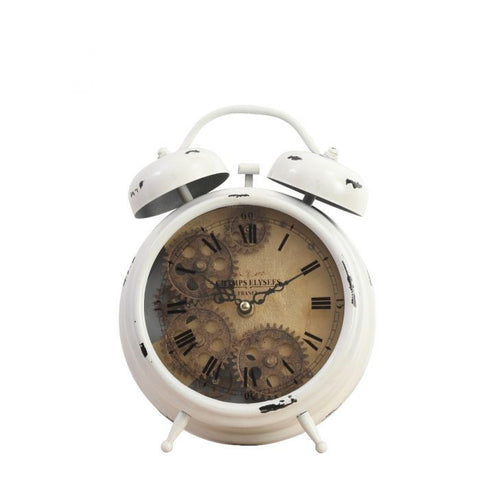 Newton white bell exposed gear movement bedside clock