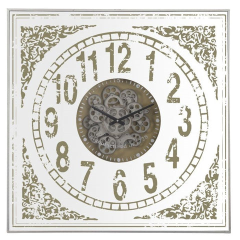 Persian mirrored square exposed gear movement wall clock