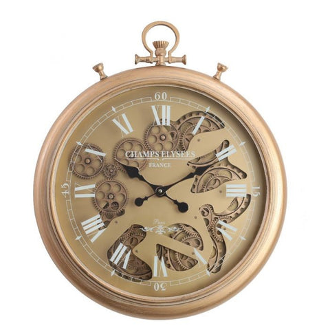 French gold chronograph round exposed gear movement wall clock
