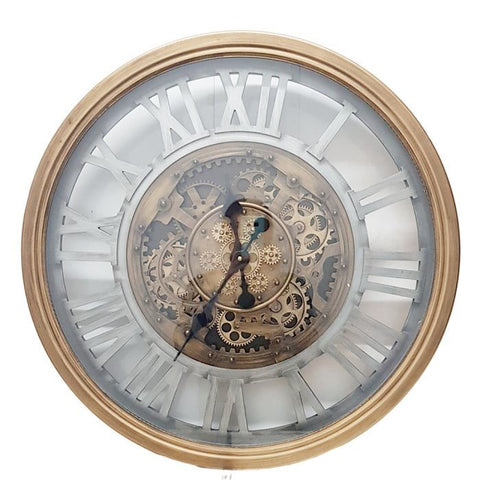 Venetian classic gold and silver round exposed gear movement wall clock
