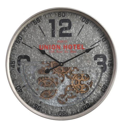 Paris Union Hotel silver modern round exposed gear movement wall clock