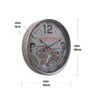Paris Union Hotel modern round exposed gear movement wall clock in silver dimensions