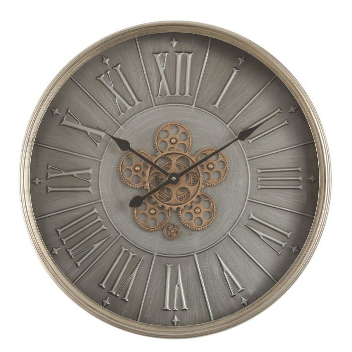 George modern round exposed gear movement wall clock in grey from Chilli Temptations