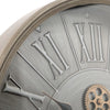 George modern round exposed gear movement wall clock in grey from Chilli Temptations closeup