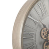 George modern round exposed gear movement wall clock in grey from Chilli Temptations closeup