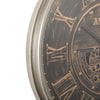 Antique Roman bronze round exposed gear movement wall clock from Chilli Temptations closeup