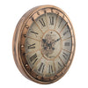 Bassett industrial copper round exposed gear movement wall clock from Chilli Temptations angled