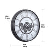 London modern round black and white exposed gear movement wall clock from Chilli Temptations dimensions
