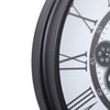 London modern round black and white exposed gear movement wall clock from Chilli Temptations closeup