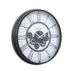 London modern round black and white exposed gear movement wall clock from Chilli Temptations angled