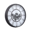 London modern round black and white exposed gear movement wall clock from Chilli Temptations angled