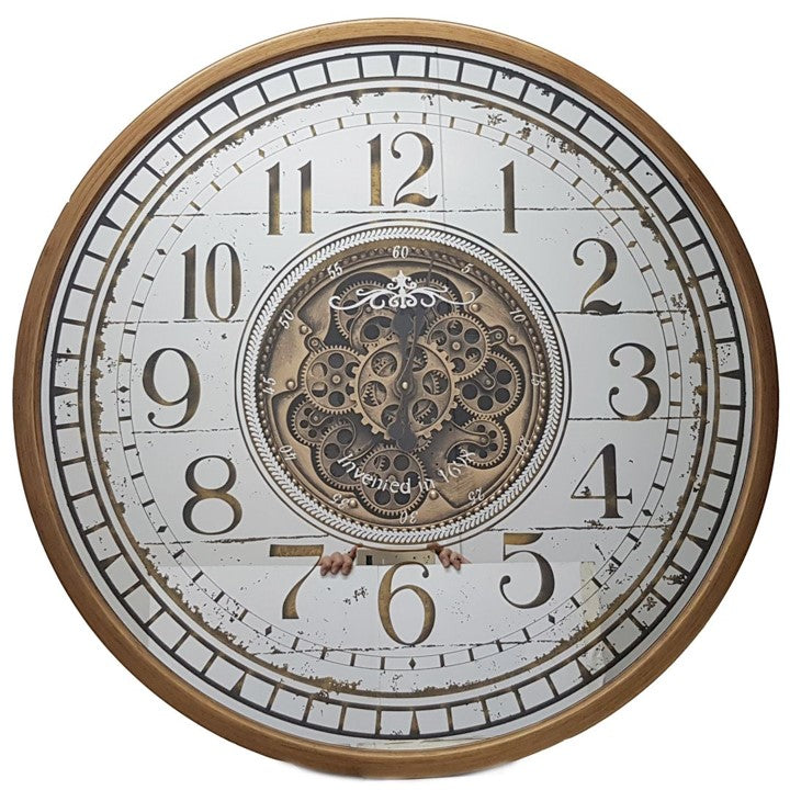 Chateau mirrored round gold exposed gear movement wall clock from Chilli Temptations