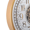 Chateau mirrored round gold exposed gear movement wall clock from Chilli Temptations closeup